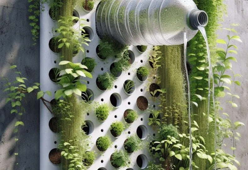 bottle irrigation of indoor vertical garden