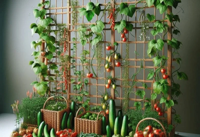 vegetables growing on trellis